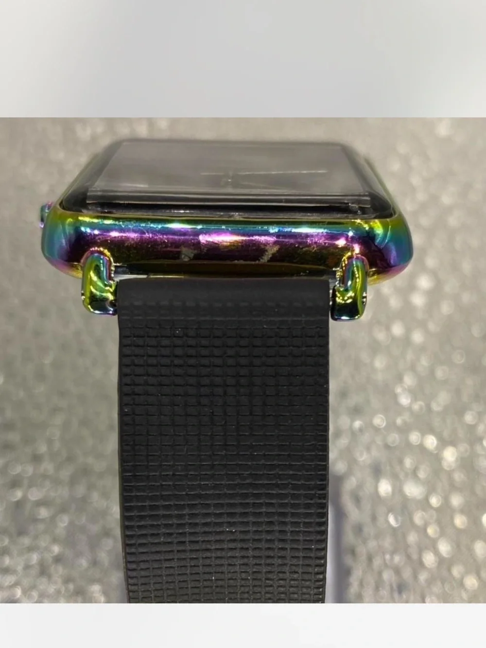 Ladies *** Iridescent Black Face Smart-Style Watch *** Ebony silicone band ^^^